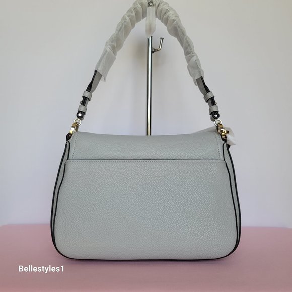 KATE SPADE Hudson Pebbled Leather Medium Flap Convertible Shoulder Bag-Platinum⭐ - Picture 6 of 16